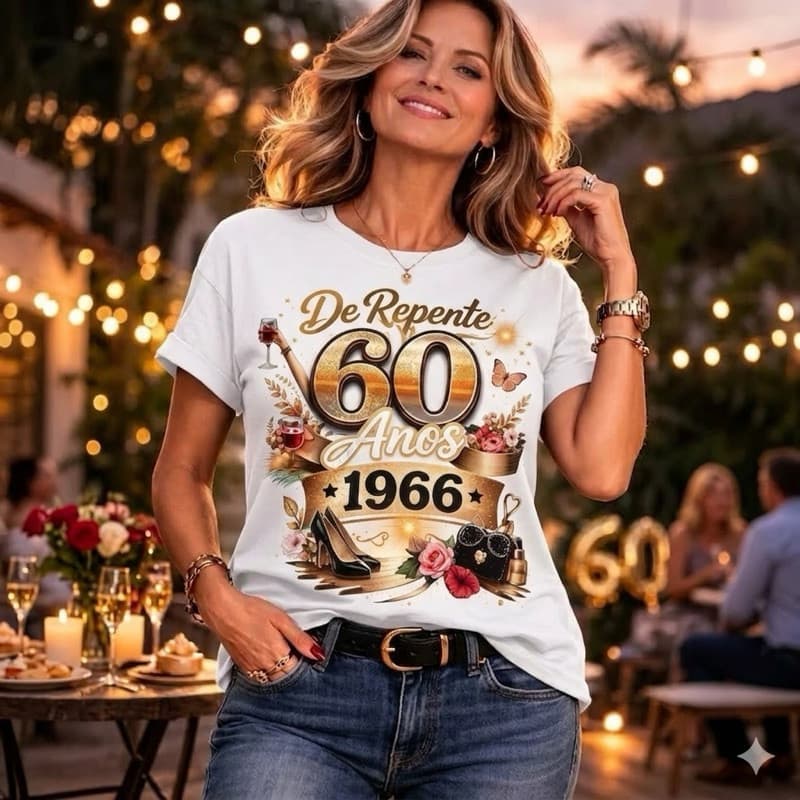 Camiseta T-Shirt de repente 60 anos de idade 1966 estampa 100% algodão