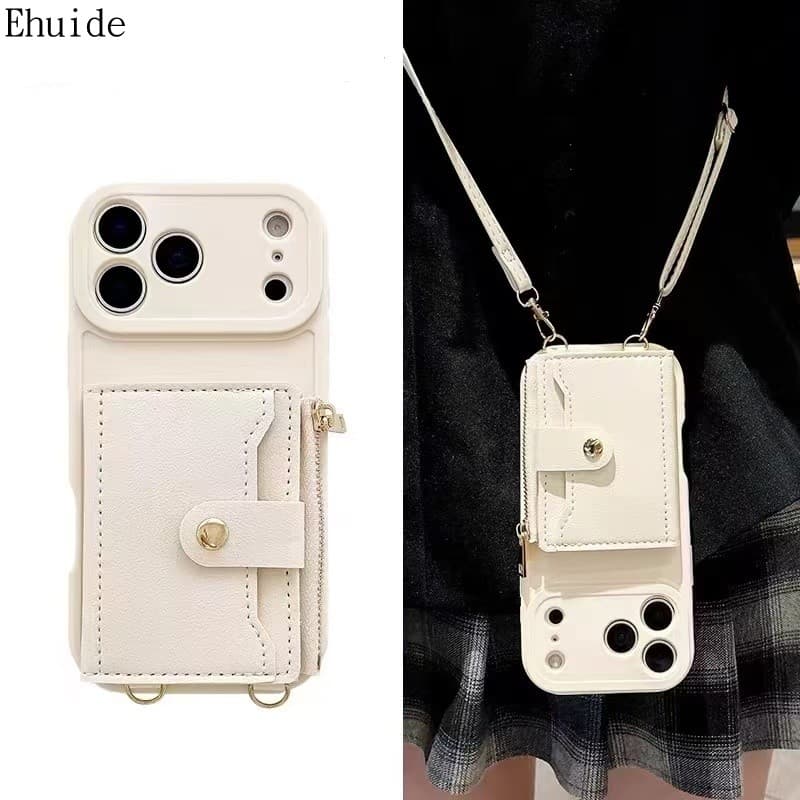 Carteira Cordão Caso Para iPhone 17 Pro Max Ar 11 12 13 15 16 14 Plus 17E 16E Slots De Cartão Crossbody Cinta Couro Moda