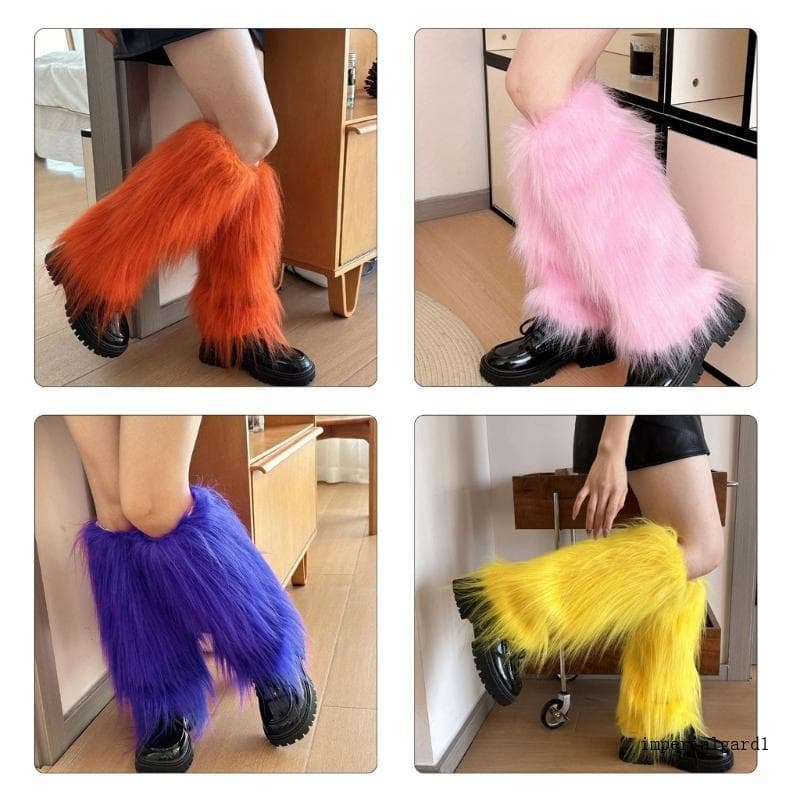 Imp Elegante Mangas Perna Fuzzy Colorido Pelúcia Polainas