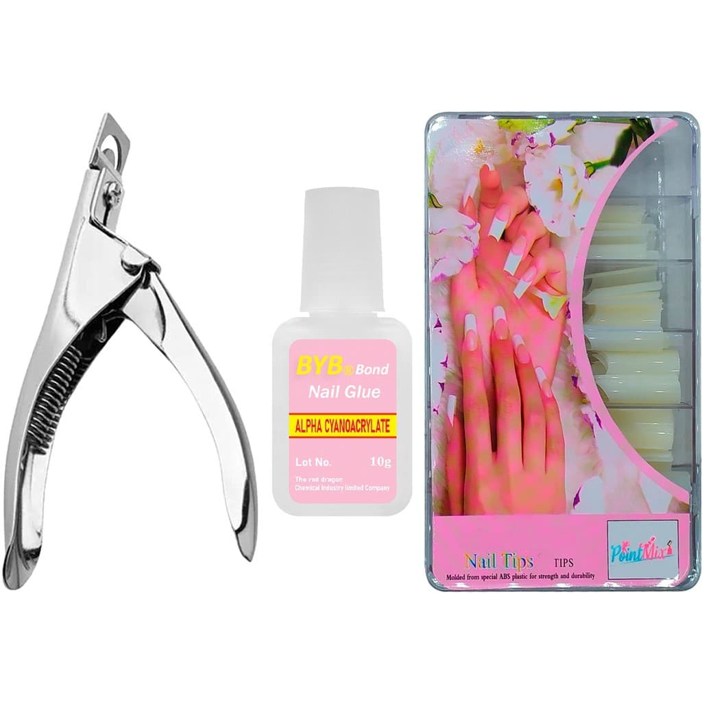 Kit Cola Unhas Postiças Alicate 100 Unhas Tips Acrigel