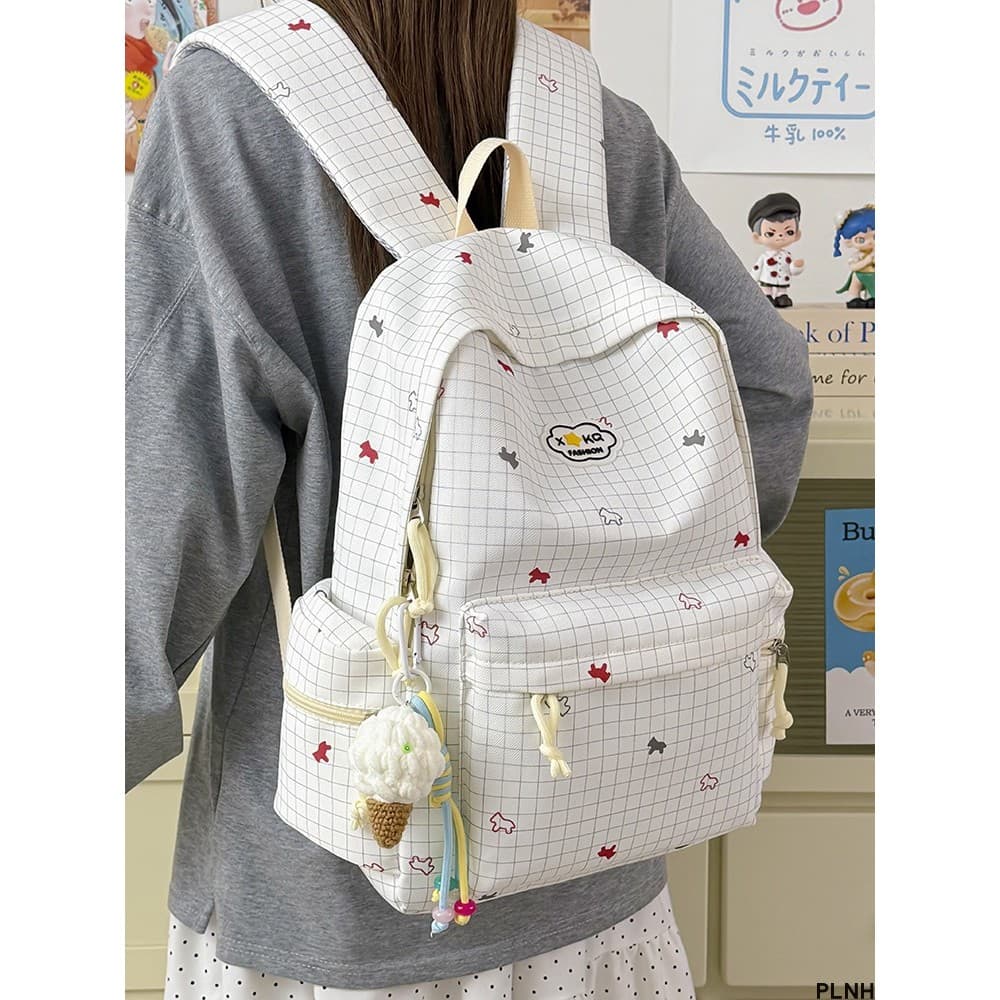 PLNH simples xadrez mochila feminina estudante ins estilo nicho grande capacidade saco de escola meninos à prova dwaterp