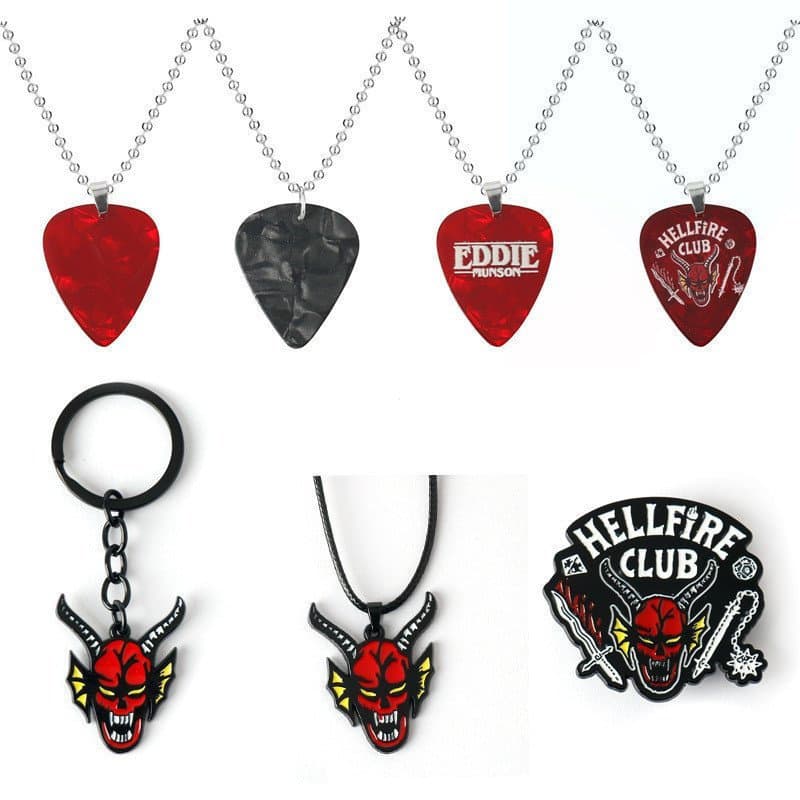 Colar de Palheta de Guitarra Periférica de  Things Broche Hellfire Club Chaveiro Presente de Aniversário
