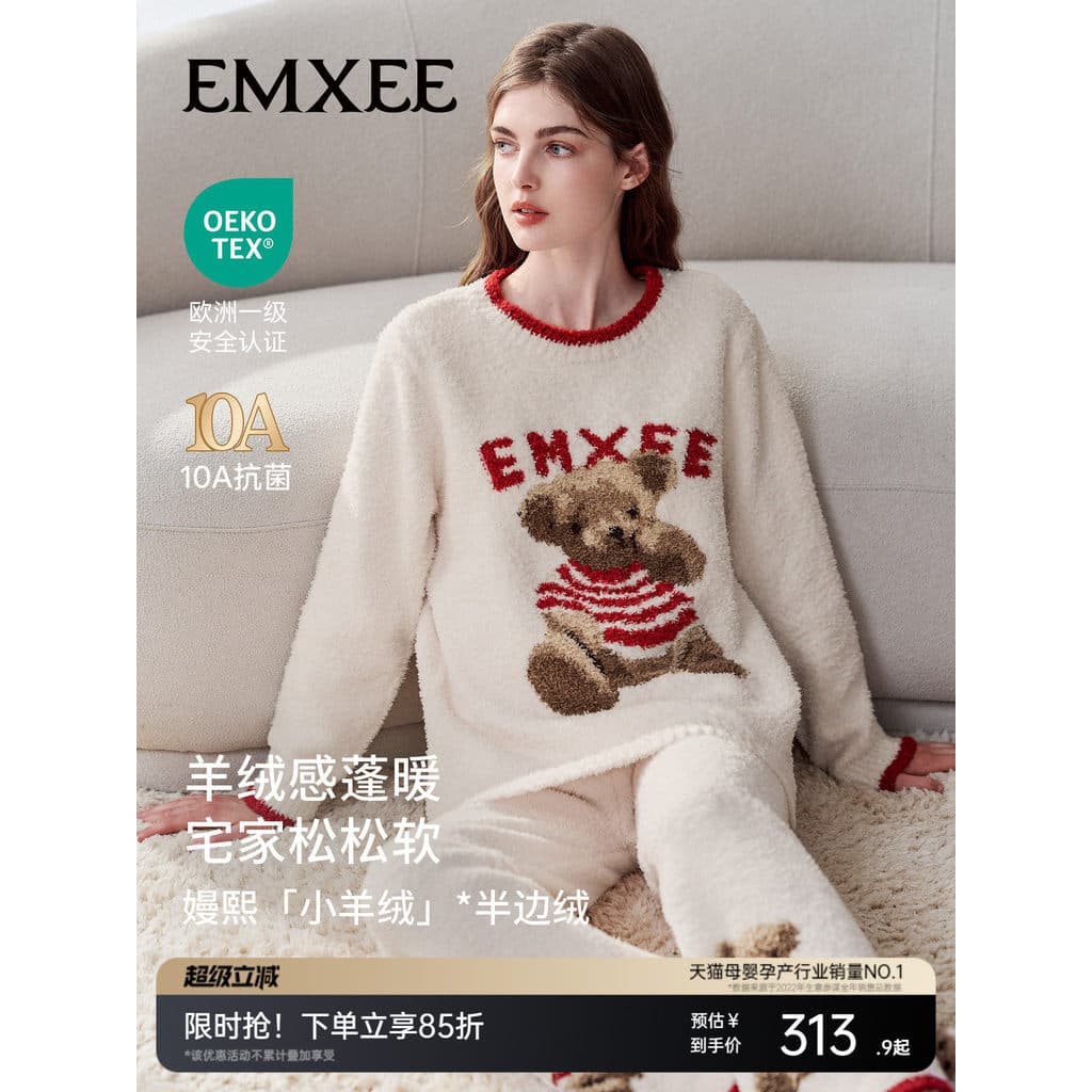 Manxi urso meio lado velo outono inverno senhoras pijamas feminino pequeno Cashmere engrossado velo Loungewear 20