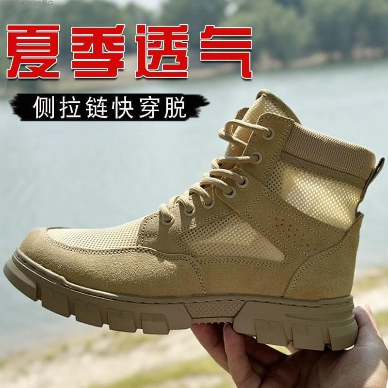 Sapatos masculinos de verão malha respirável estilo fino zíper sapatos de caminhada deserto botas táticas macacão de cou
