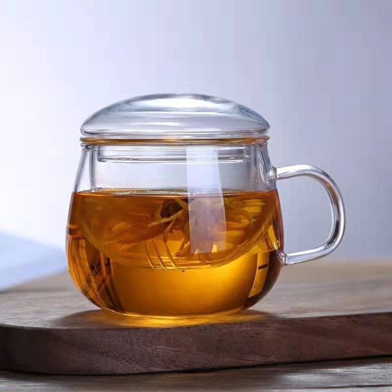 Copo de chá perfumado de vidro de borosilicato alto, copo redondo divertido, separação de água de chá, copo de chá com a
