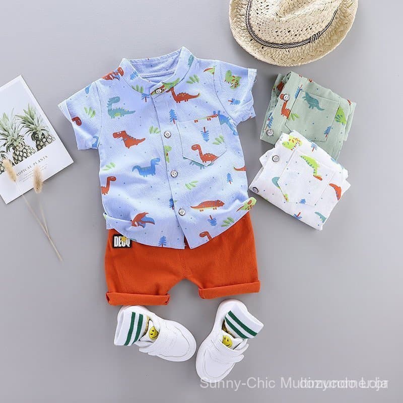 0-4 anos de terno curto da luva das crianças idosas, camisa ocasional da forma dos meninos + jogo de 2 partes dos shorts
