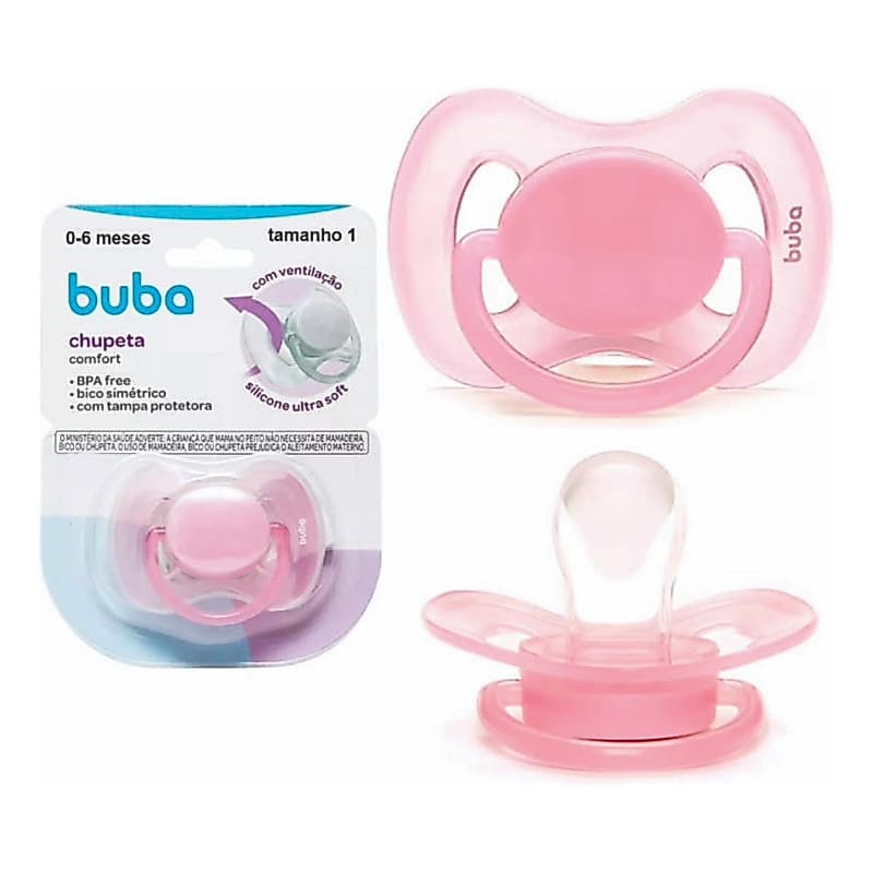 Chupeta Lisa Rosa Buba TAM 1 (0 á 6 Meses) - Ultra Solft Confort