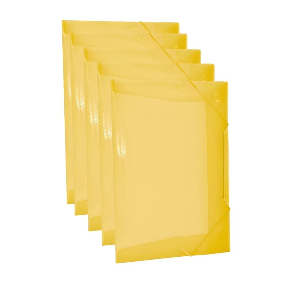 Kit 5 Pasta com Aba Elástico Polipropileno Amarela