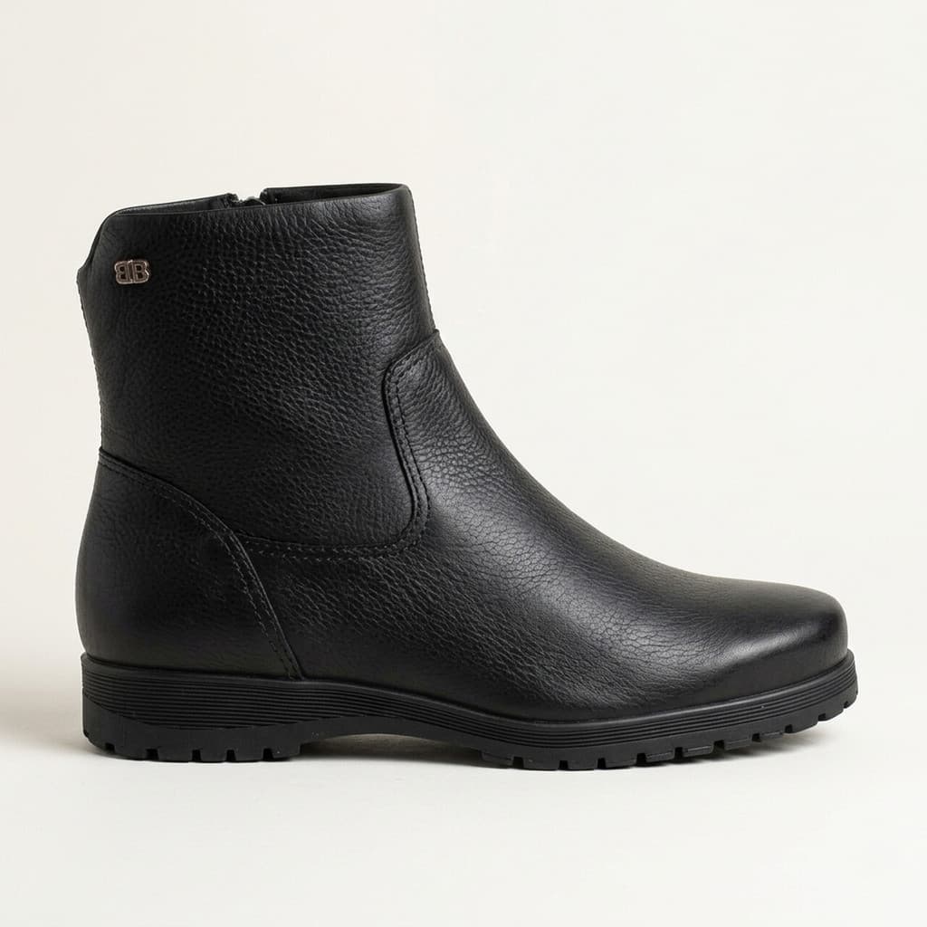 Bota Bottero Cano Curto Rasteira Em Couro Preto