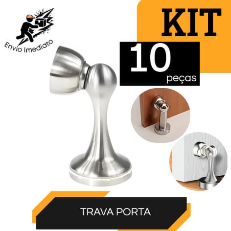 Kit 10 Trava Porta Magnético Prendedor de Aço Cromado Inox Slim com Imã e Fixador Parafusado - jg