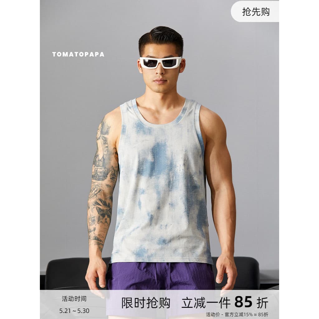 TOMATEPAPA Verão 2025 Novo Colete Esportivo Gradiente Sem Mangas Moda Tie-Dye Correndo Casual Sem Mangas Top