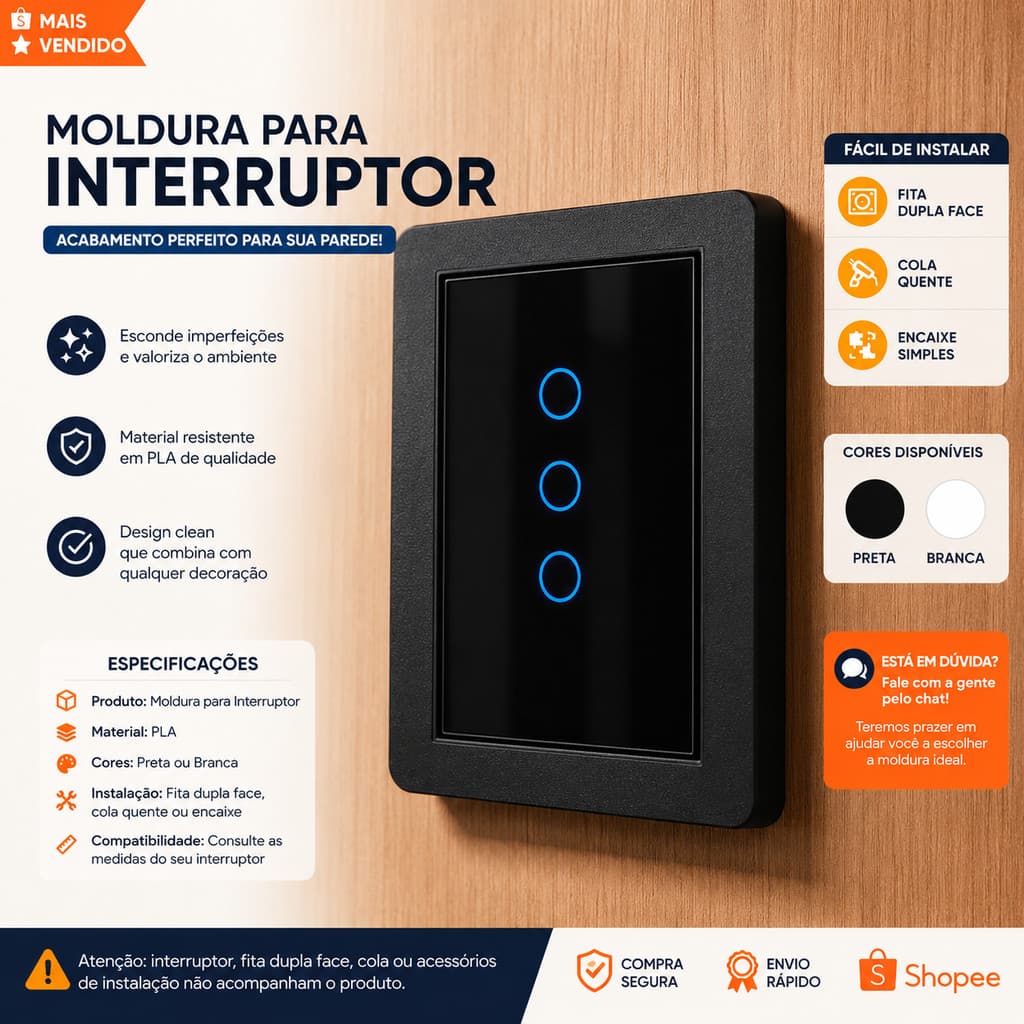 Moldura | Espelho para acabamento de interruptor Alexa | Google Home | Decoração