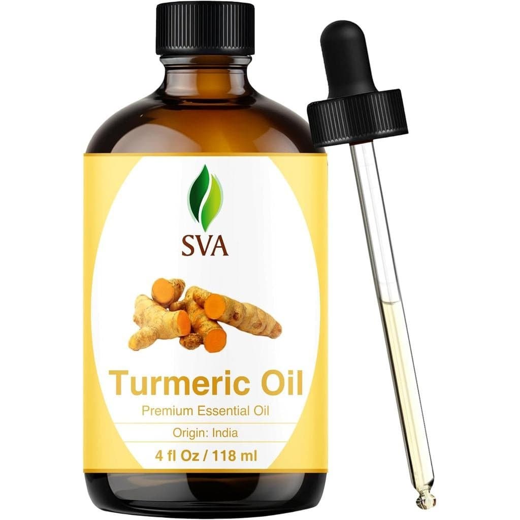 Óleo Essencial de Cúrcuma SVA – 4 Fl Oz – Óleo de Cúrcuma 100% Natural - para Difusor, Cuidados com o Cabelo, Rosto, Cui