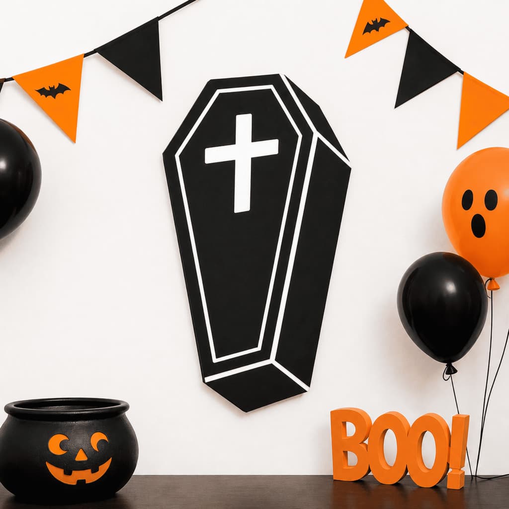 Painel de Halloween Decoração Caixão Espantalho Bruxa Em Eva