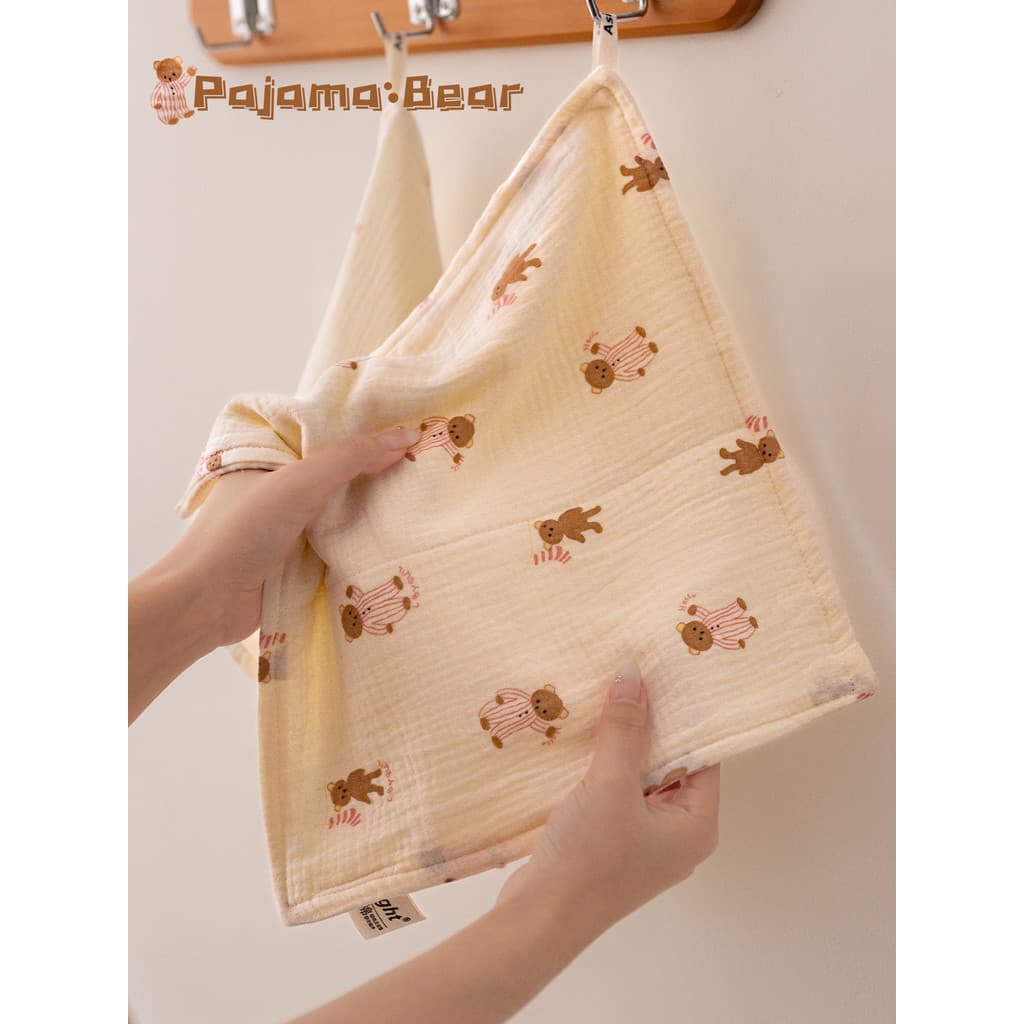 Pijama listrado urso crianças algodão puro a-como gaze conjunto de seis camadas toalha quadrada algodão absorver água la