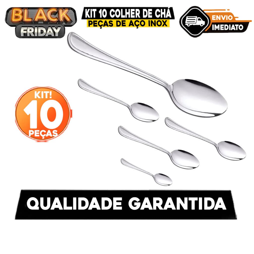 10 Colher de Chá Inox  para Chás e Café da Manhã para Cozinhas Padarias Restaurantes Hotel Buffet