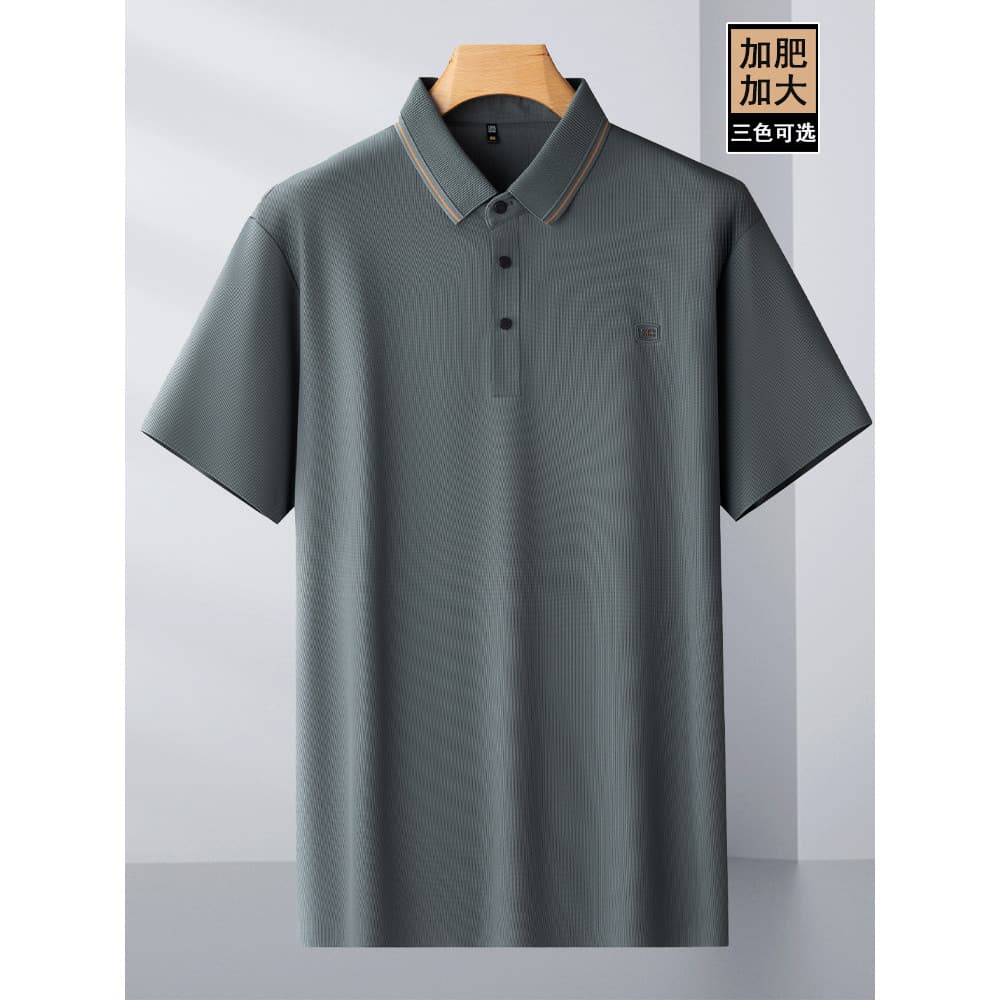Gordo solto cor diferente lapela gelo seda manga curta camiseta masculina mais gordura plus Size gordo negócios camisa P