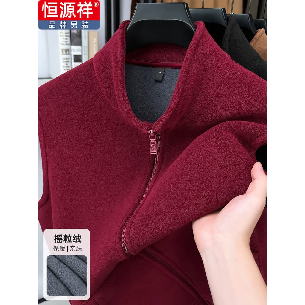 Hengyuanxiang Colete de lã Casual masculino forro de lã engrossado solto esportes gola colete térmico colete de lã