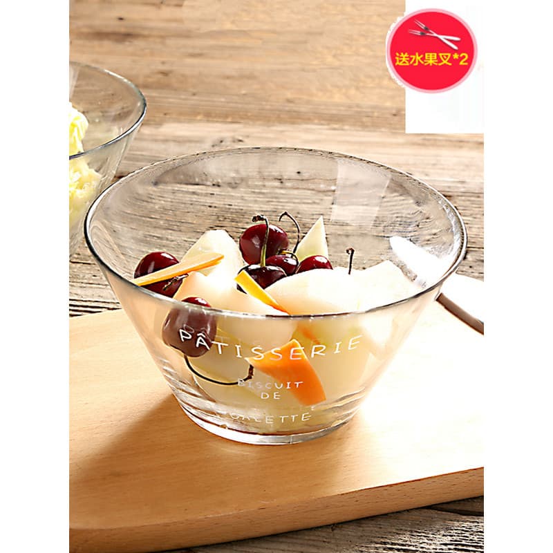 Estilo japonês grande tigela de vidro frutas transparente salada tigela vidro salada sobremesa tigela café da manhã