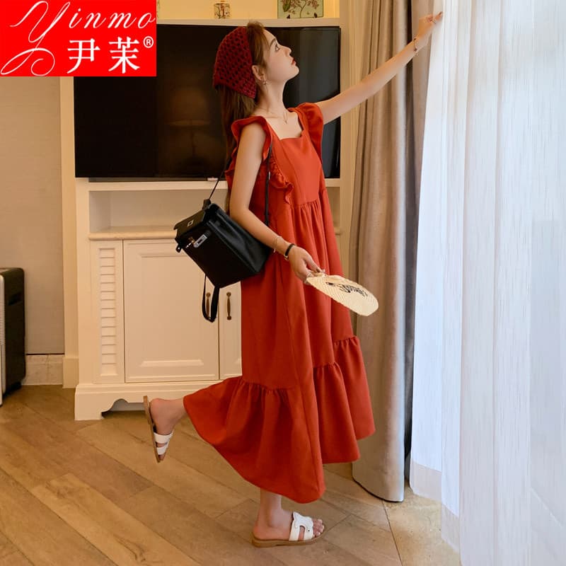 Vestido sem mangas com babados feminino verão 2025 novo estilo francês doce feminino chique sem costas estilo Mori saia