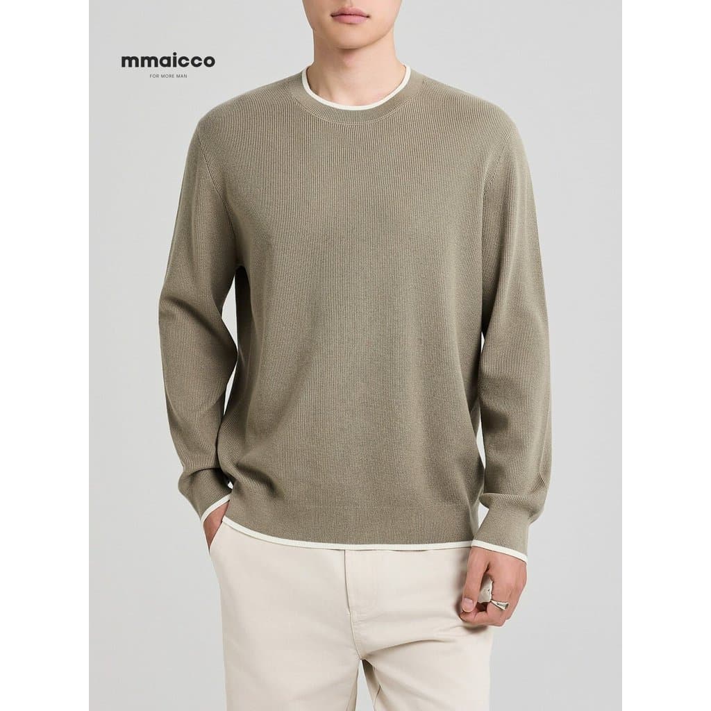 Momaike roupas masculinas 2025 outono novo estilo em torno do pescoço contraste cor malhas Waffle pulôver camisola mascu