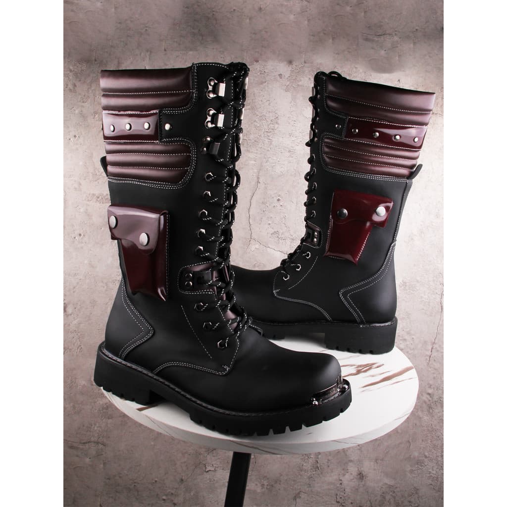 Botas altas masculinas estilo Punk com cadarço, botas de inverno para motocicleta, decoração de Metal, botas Martin excl