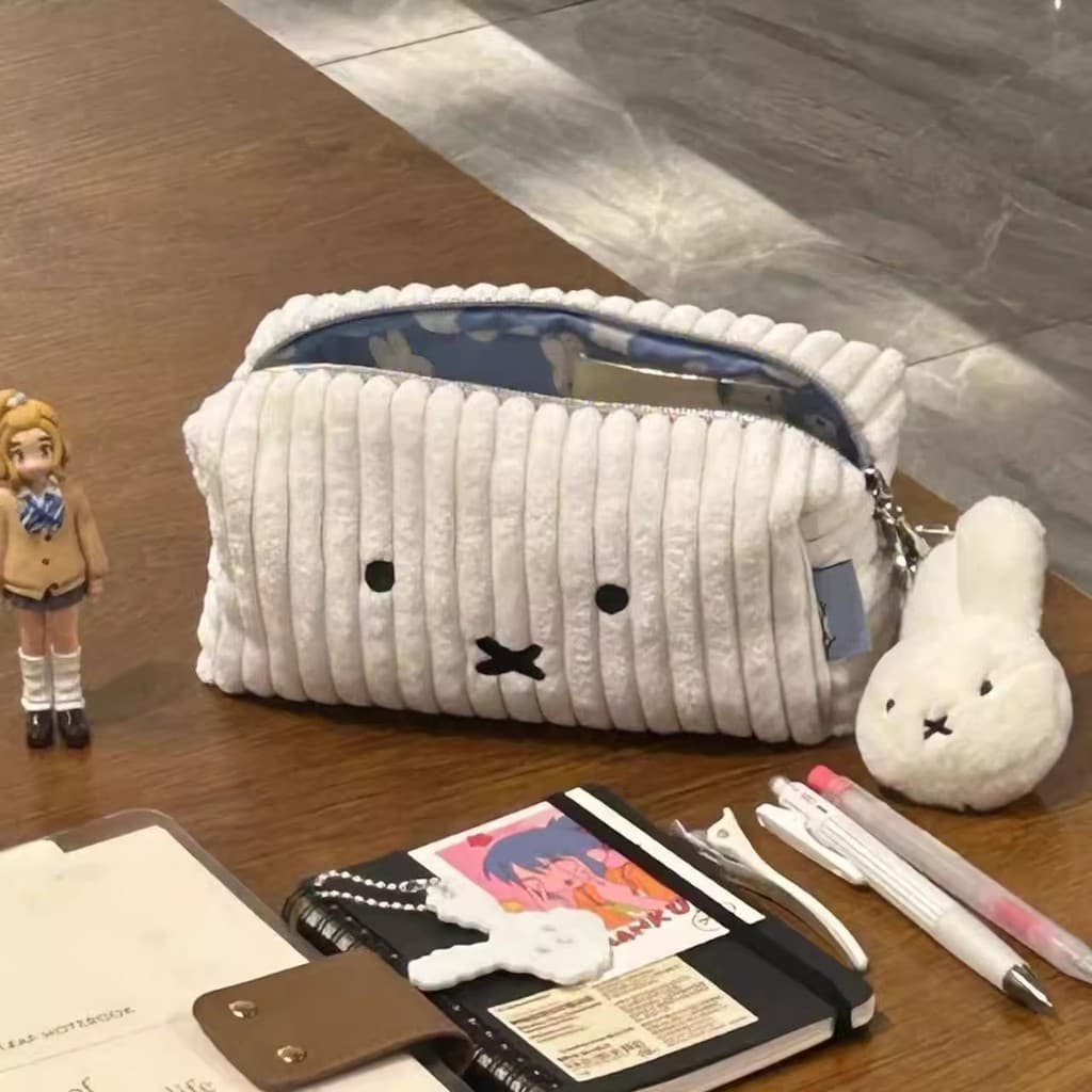 Estojo de lápis de coelho fofo, bolsa de papelaria de alto valor, estilo simples, grande capacidade, bolsa de armazename