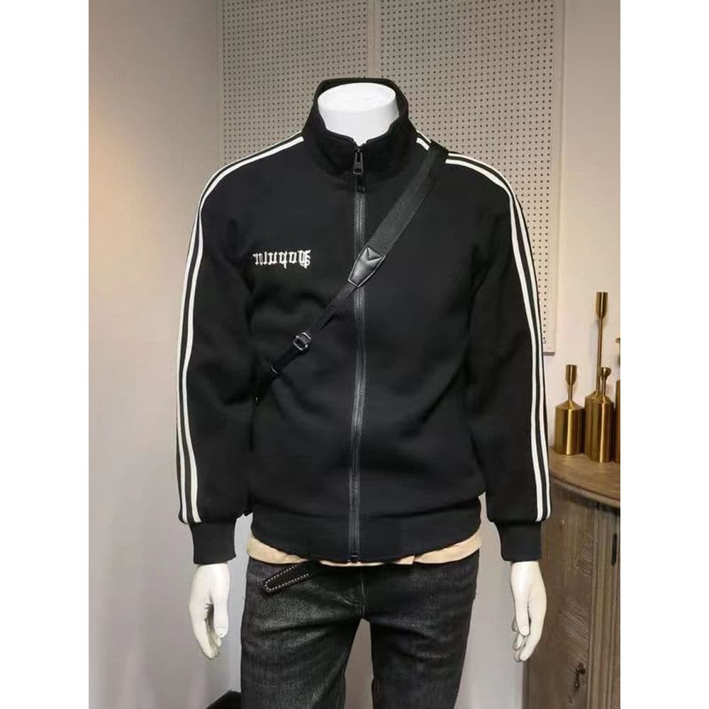Jaqueta masculina de gola alta com zíper listras contraste cor na moda jaqueta Casual masculina outono inverno esportes