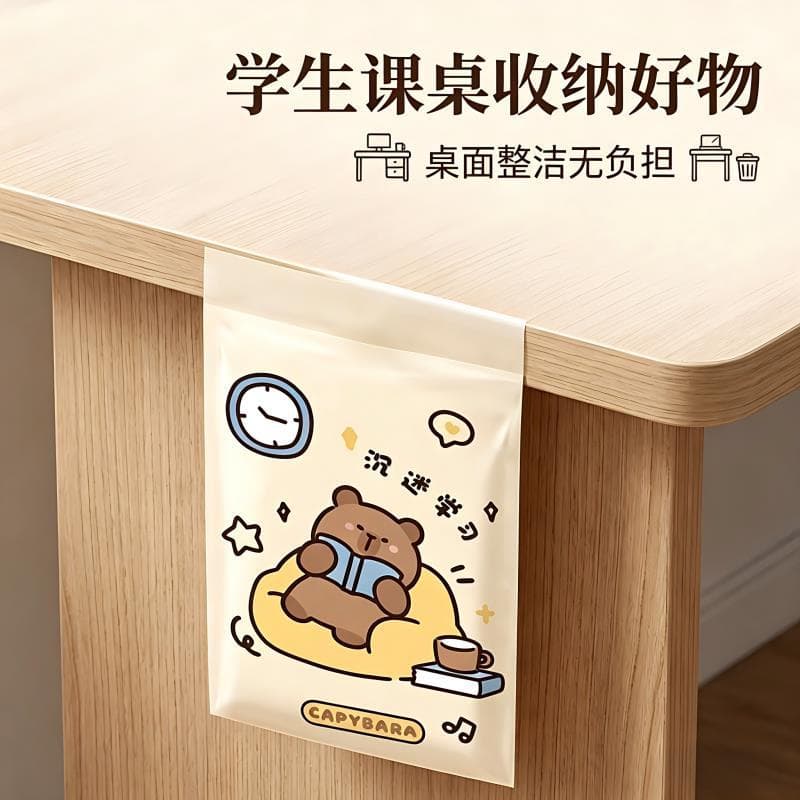 Saco de lixo de mesa bonito capivara escritório em casa pegajoso saco de limpeza de carro mesa de estudante adesivo tras