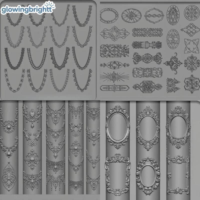 GLOWI 3D Silicone Nail Art Mold Europeu Retro Lace Design DIY Modelo Transparente