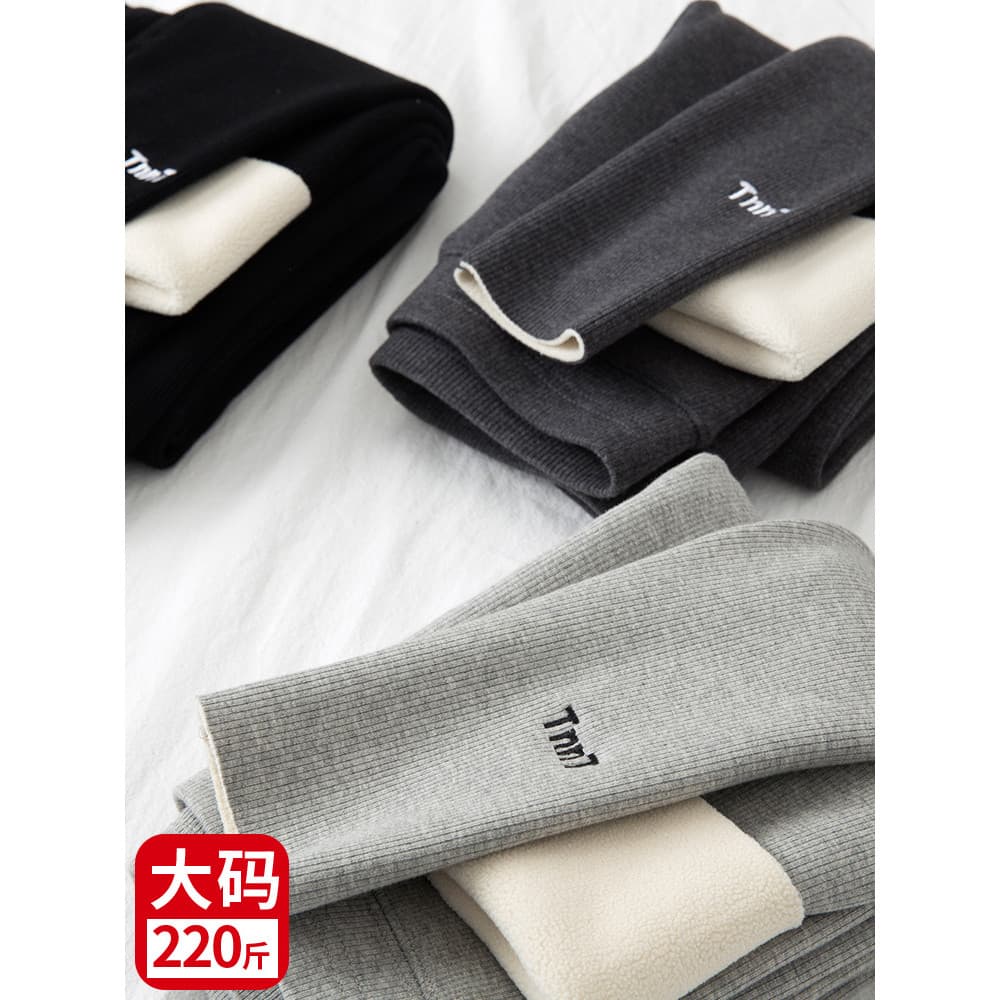 100kg Leggings feminino exterior estilo inverno tamanho grande mais veludo engrossado calças de outono cordeiro velo gor