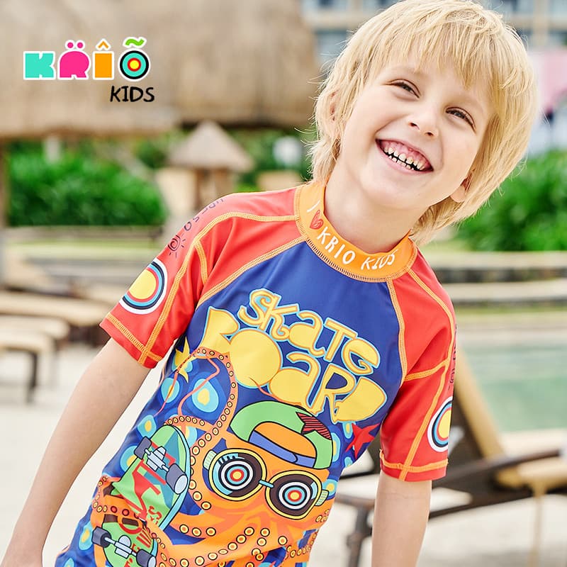 KRIOKIDS meninos na moda legal dos desenhos animados polvo maiô de uma peça protetor solar de secagem rápida bebê menino