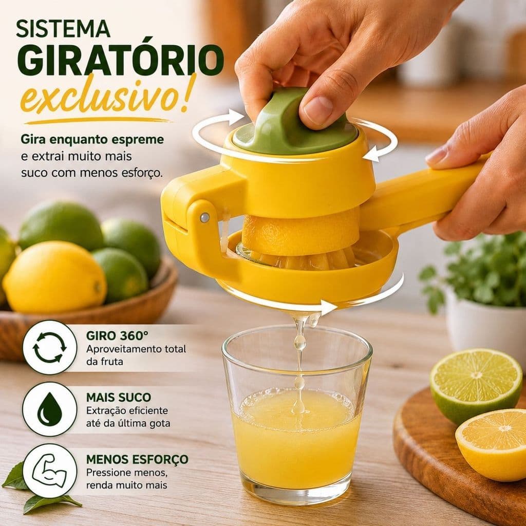Espremedor De Frutas Limão Laranja Manual Com Giro 360 Extração Máxima De Suco Praticidade Em Casa