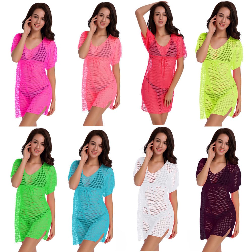 Saída de praia em renda vazada estilo europeu e americano, vestido de praia vazado, vestido de férias.