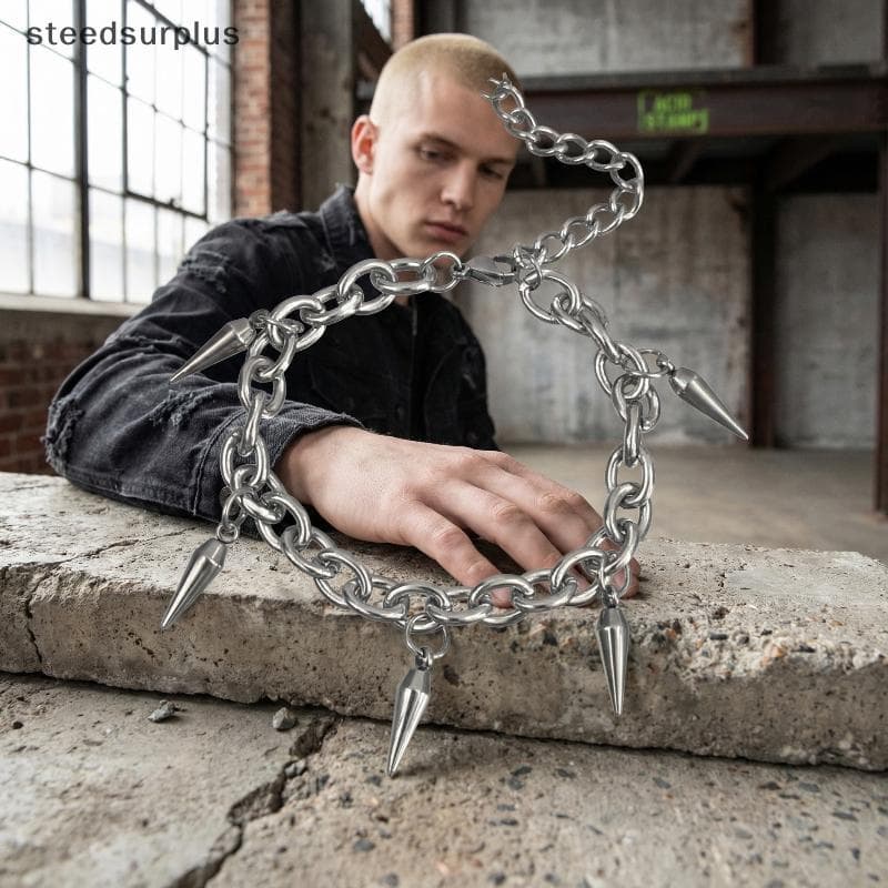 Pulseira Masculina E Feminina De Hip Hop Com Pingente De Cone , Rebite De Aço De Titânio , Joias De Declaração Para Aces