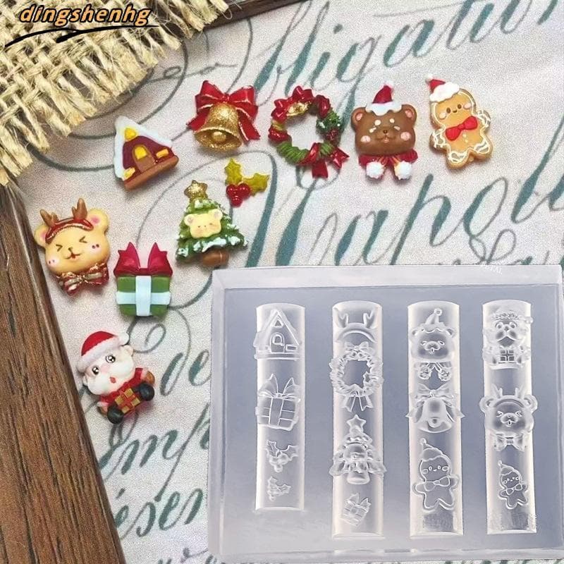 1 Pçs Dos Desenhos Animados De Natal Silicone Molde Do Prego Estilo Francês 3D Alívio Modelo DIY Decorações Da Arte