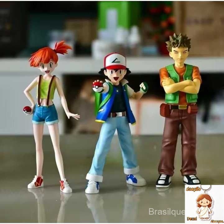 Action Figure Pokémon Ash Ketchum, Misty e Brock Bonecos Colecionáveis PVC Anime