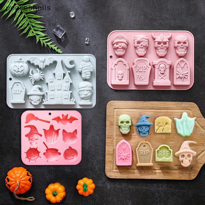 Halloween Molde De Silicone Fantasmas Abóboras Morcegos Casas Assombradas Lápides Projetos Cozimento Bolos De Chocolate