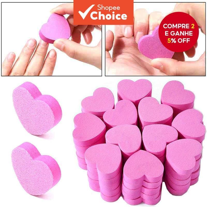 Kit 50 Unidades Mini Lixa de Unha Design Rosa Coração Polidora de Esponja para Manicure e Pedicure