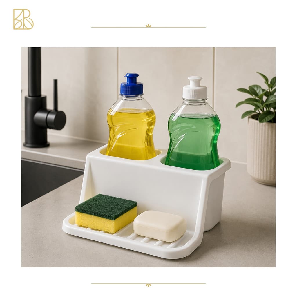 Porta Detergente e Sabão Duplo | Organizador de Pia com Suporte para Esponja Plasnew