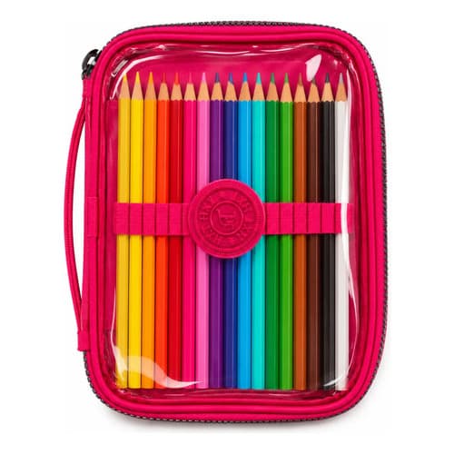 Estojo Escolar Organizador Transparente Divisória Cor Rosa Rosa chiclete Lisa