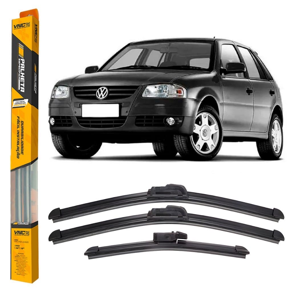 Kit 3 Palhetas Limpador De Parabrisa Dianteiro + traseiro Volkswagen Gol 2005 Até 2012