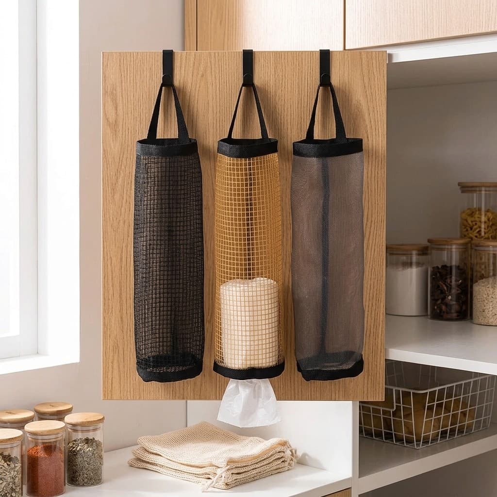Porta Sacolas de Tecido Nylon Puxa Saco Leve Dobrável Dispenser de Sacolhinhas Organização Cozinha