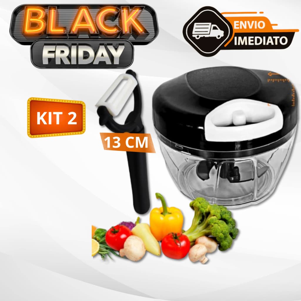 Conjunto Kit 2 Utensilio de Cozinha Descascador de Alimentos e Processador Ralador Manual