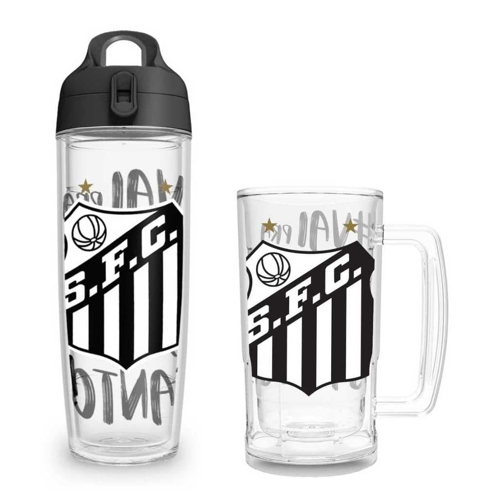 Kit 2 Garrafa 600ml  + Caneca 450ml De Água, Cerveja , Suco Transparente Squeeze Academia