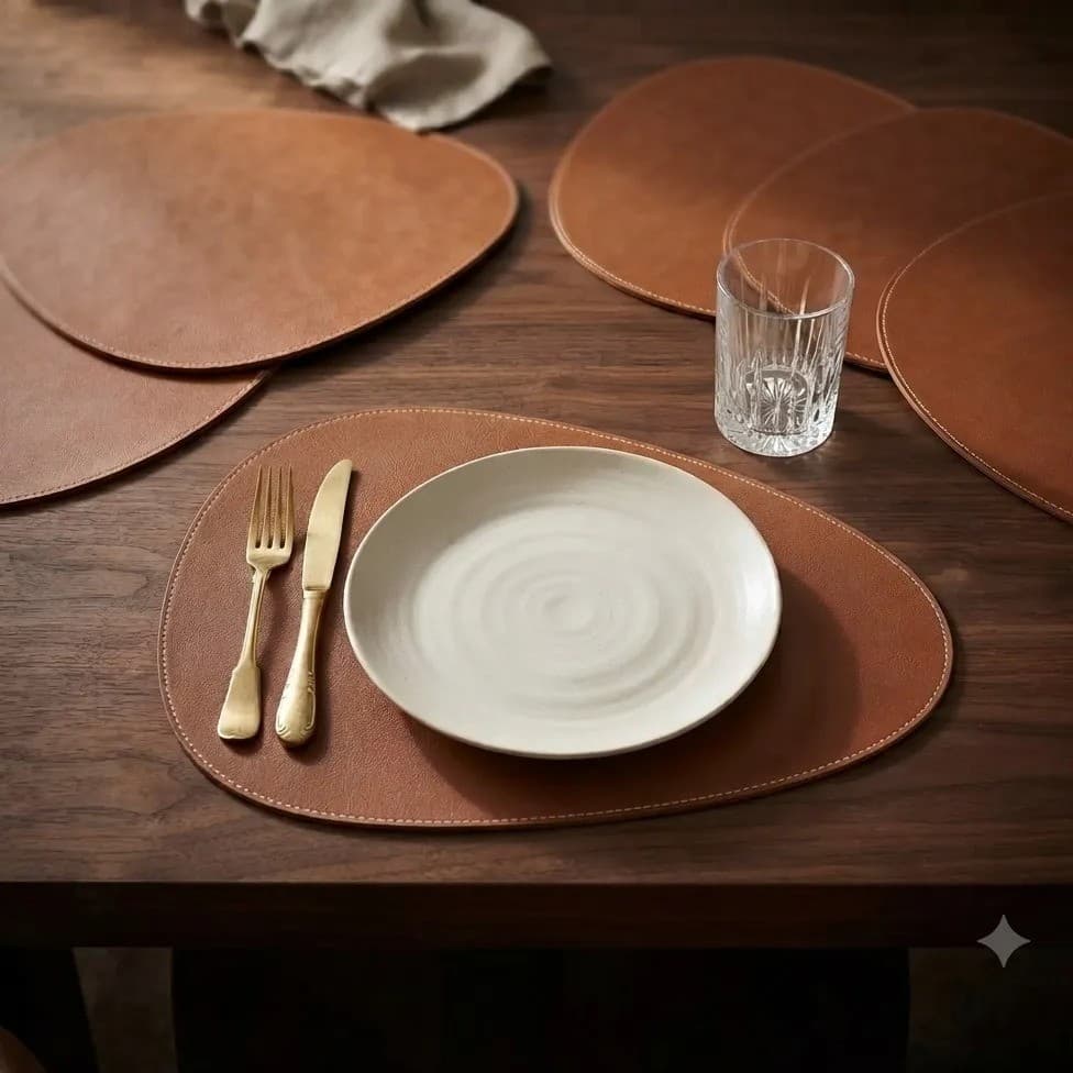 Kit 6 Sousplat Oval Couro Sintético Liso Jogo Americano Individual Mesa Posta Jantar Decoração da Cozinha