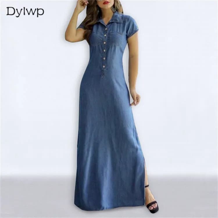 Vestido Camisa Feminino Manga Curta Longo Casual * & * -