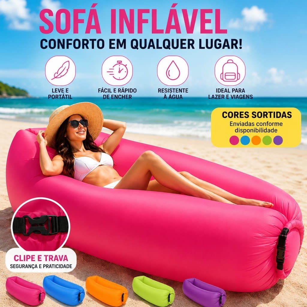 Colchão Sofá Inflável Espriguiçadeira Piscina Praia Cores