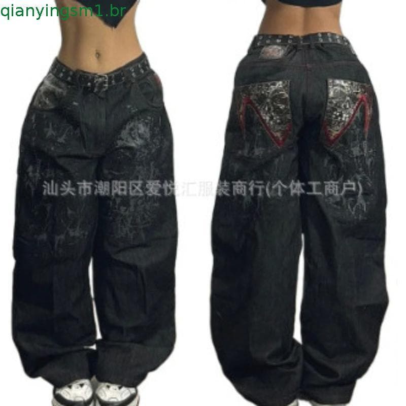 Calças Jeans Largas Retrô Estilo Hip-hop Americano Femininas Y2K Nova Tendência Harajuku Cintura Alta Calças Largas Góti