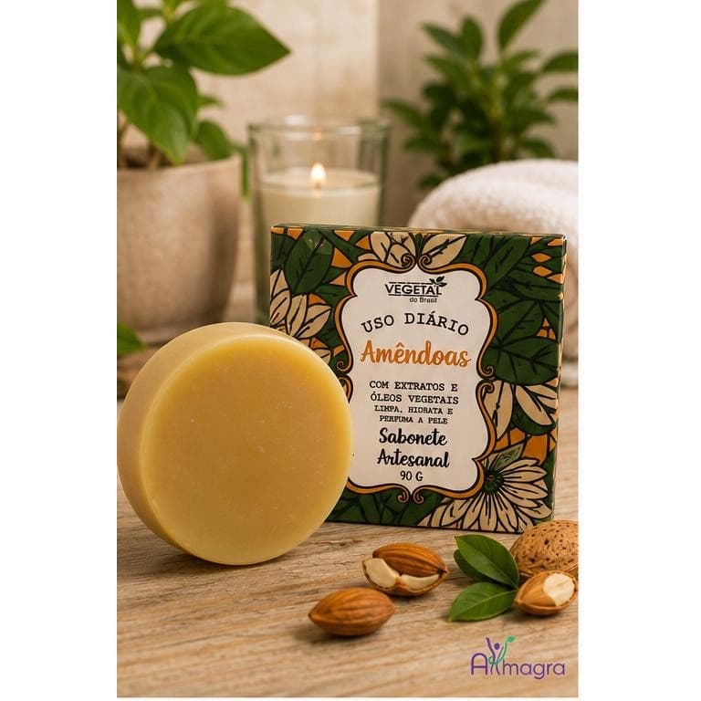 SABONETE ARTESANAL DE AMÊNDOAS – VEGETAL DO BRASIL | LIMPEZA SUAVE | HIDRATAÇÃO | NUTRIÇÃO INTENSA | USO DIÁRIO | 90G